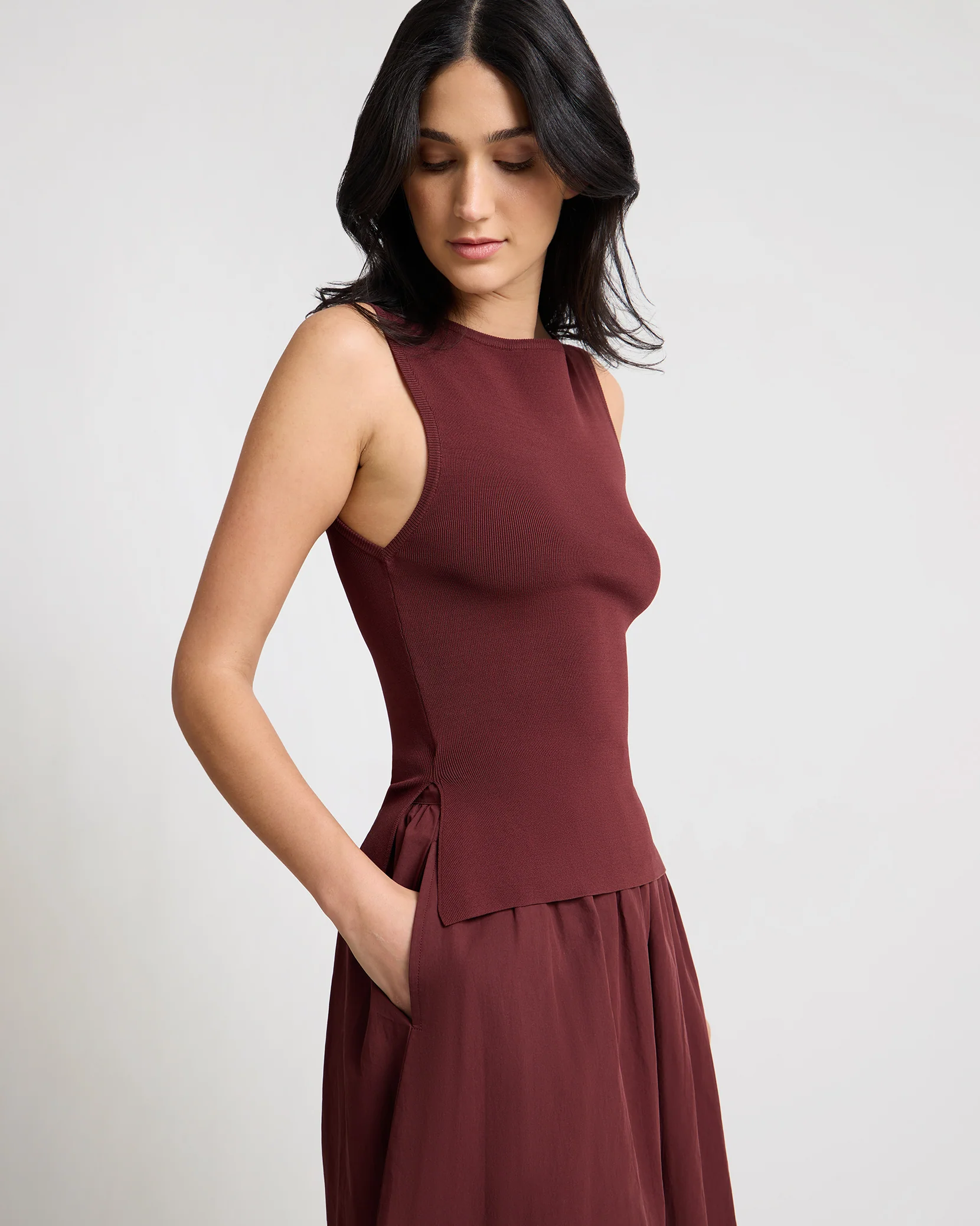 Boatneck Mix Media Dress - Image 5