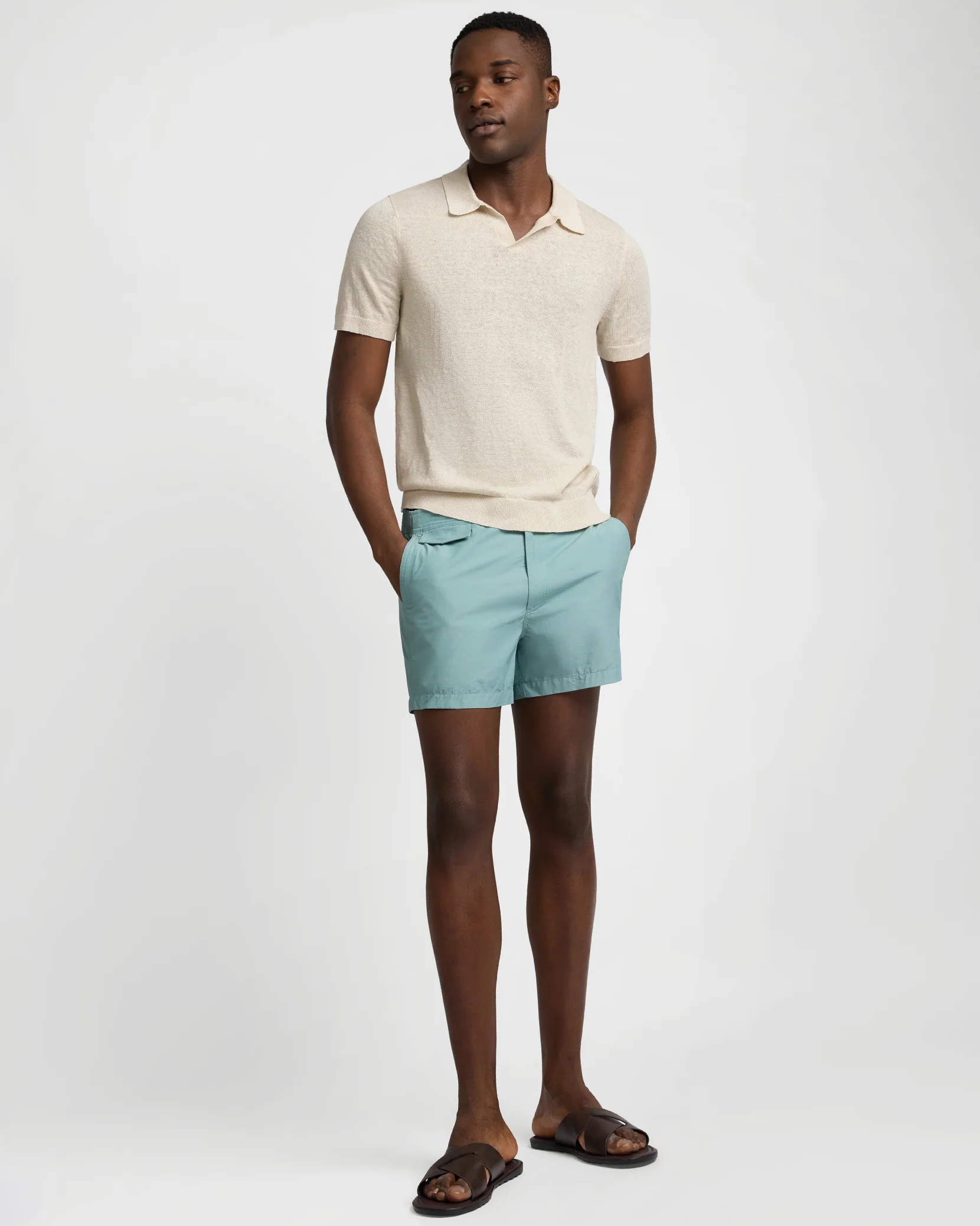 Linen Johnny Collar Polo Sweater - Image 3