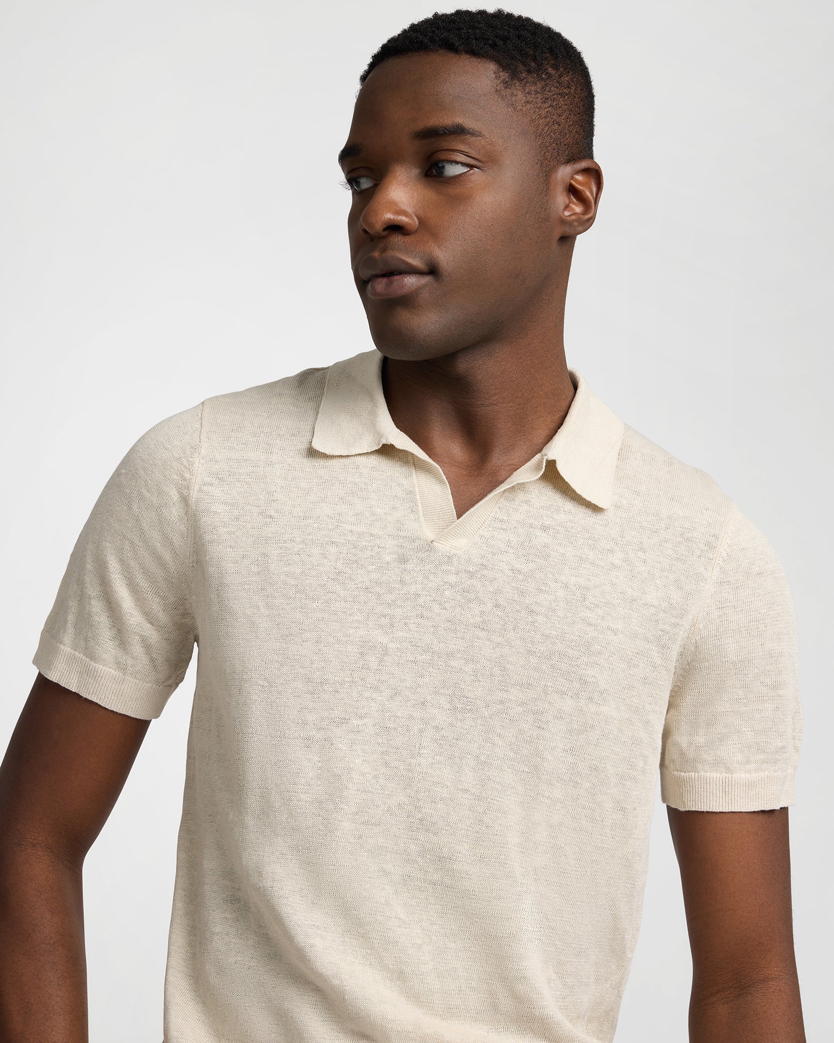 Linen Johnny Collar Polo Sweater - Image 4