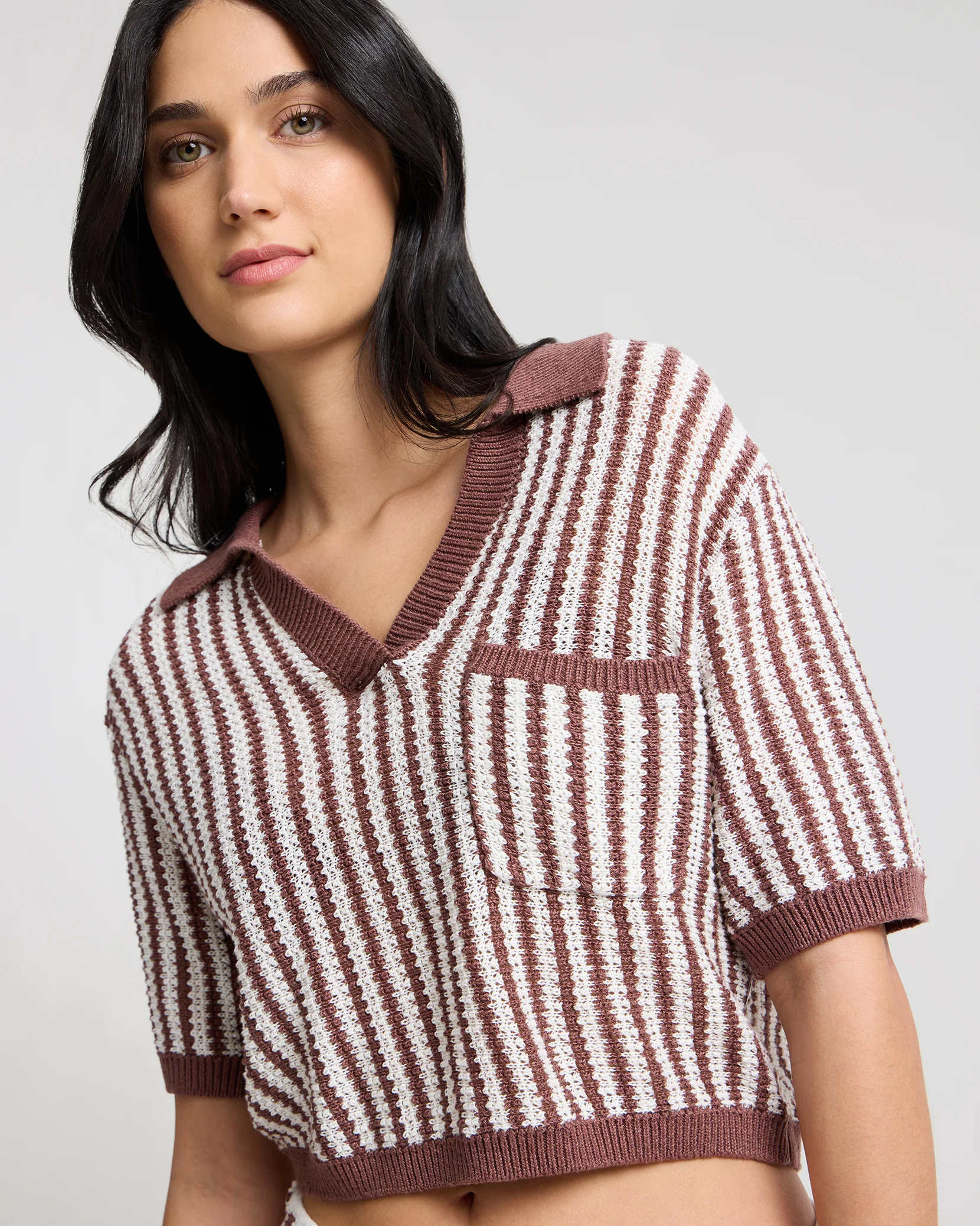 Linen Knit Cropped Polo - Image 4