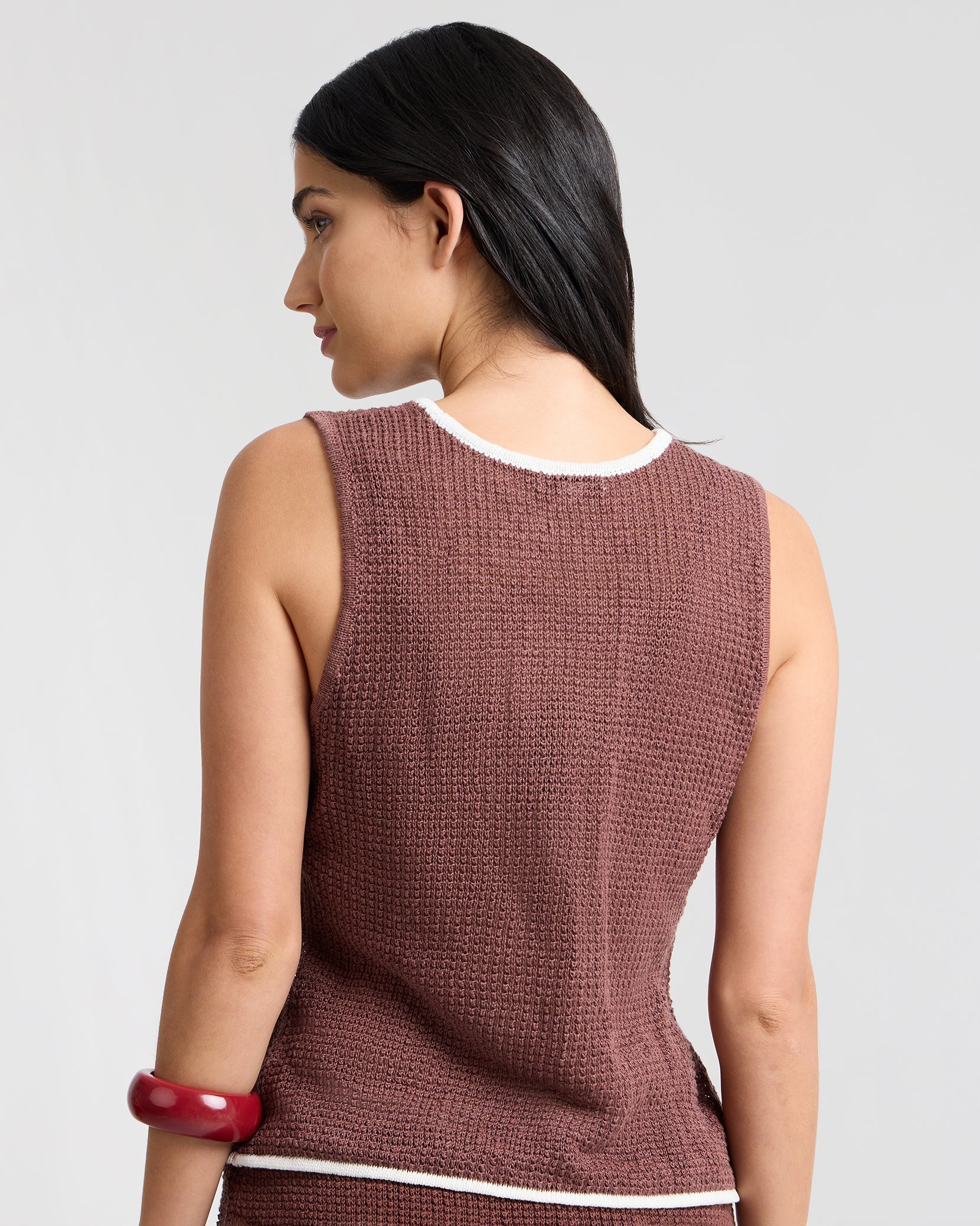 Linen Knit Tie Front Tank Top - Image 5